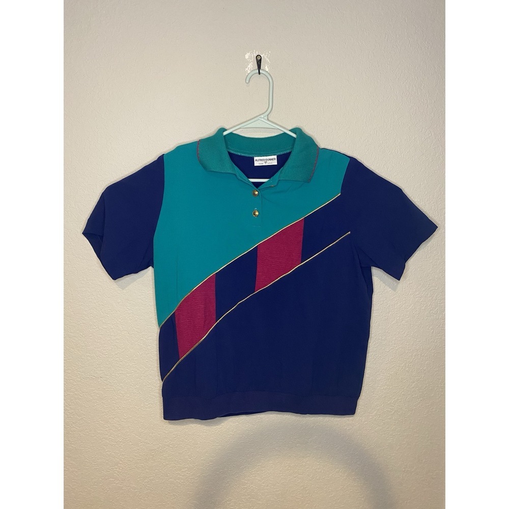 Vtg Alfred Dunner Made In USA Gold Button Polo Shirt Size M